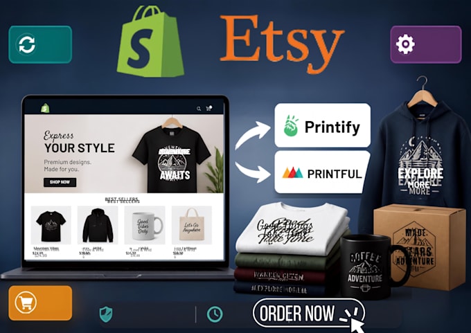 design shopify pod store with printify printful integration, etsy pod store