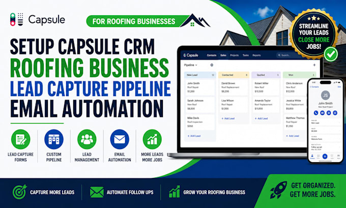 setup capsule crm roofing business lead capture pipeline email automation