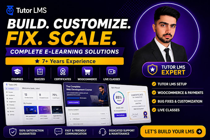 build, customize, and fix your wordpress tutor lms website