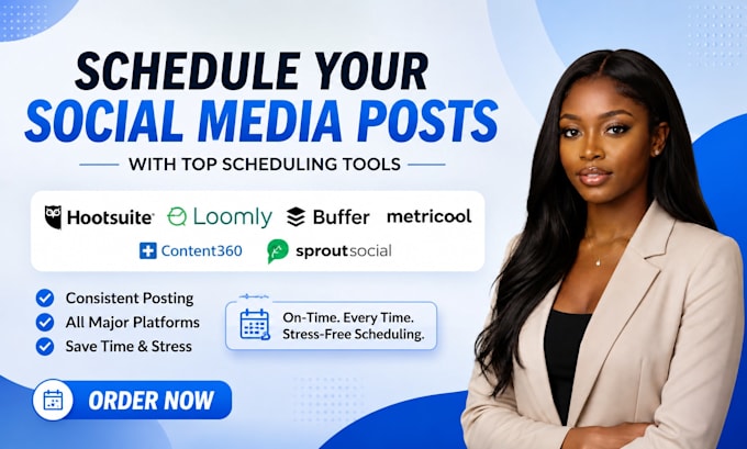 schedule social media posts via buffer, hootsuite, metricool, loomly and publer