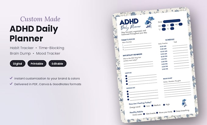 design a customized adhd daily planner design