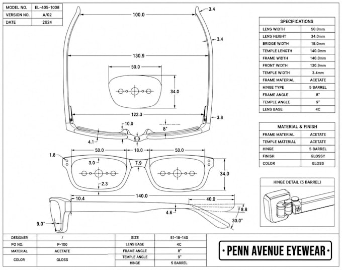 create technical drawings for eyewear and eyeglasses production