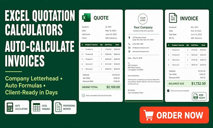 do excel quotation calculators, auto calculate excel invoice, company letterhead