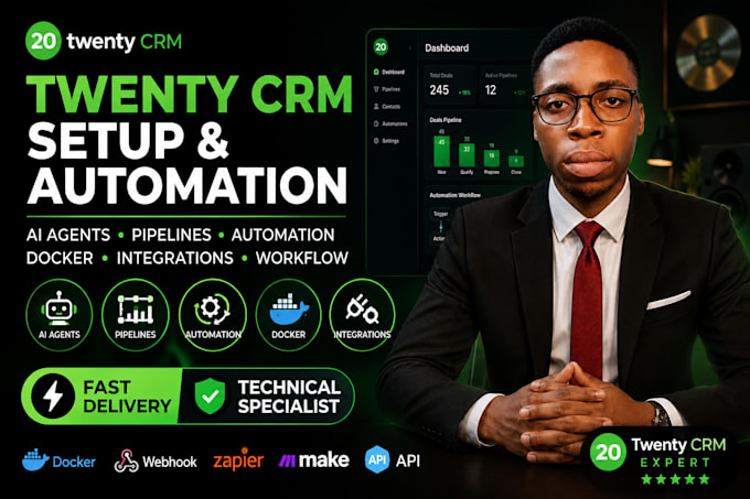 fix setup and automate twenty CRM pipelines, ai agents docker and integrations