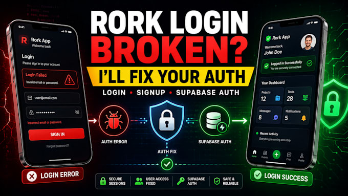 fix rork app login, signup, supabase authentication and user access