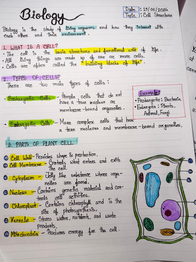 handwritten letter, notes and assignments