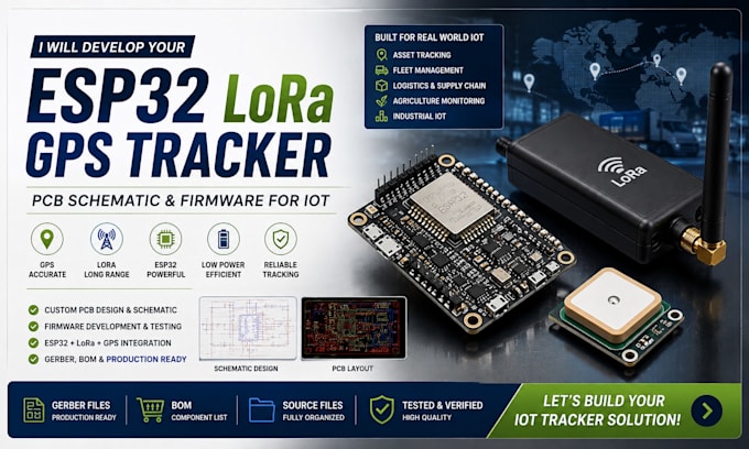 develop your esp32 lora gps tracker pcb schematic and firmware for iot