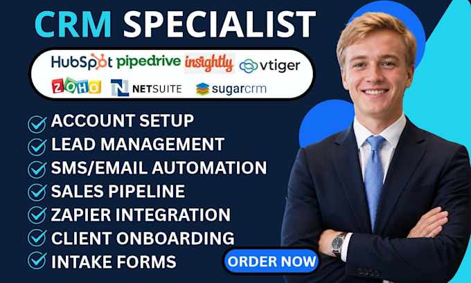 setup crm automation hubspot zoho pipedrive netsuite sugarcrm insightly vtiger
