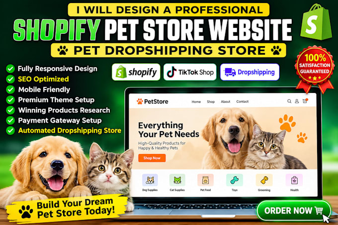 build a shopify pet store website, pet dropshipping store