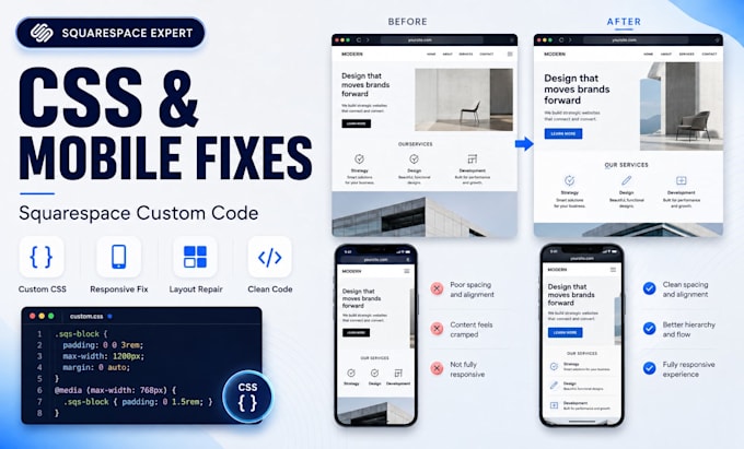 fix squarespace CSS mobile responsive and custom code issues