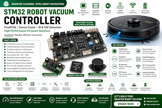 do stm32 robot vacuum controller, freertos sensor, ir tof detection and firmware
