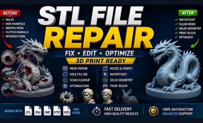 repair, fix, modify, model and optimize stl file for 3d printing