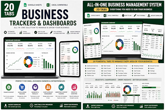 google sheets and excel business trackers dashboards