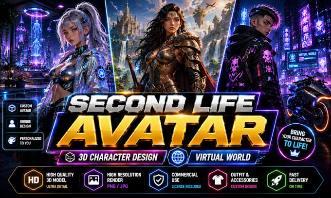 create custom second life avatars and 3d character designs