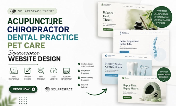 design acupuncture clinic chiropractor dental practice pet squarespace website