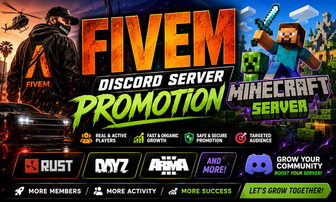do fivem discord server promotion, minecraft server promotion, server advertise