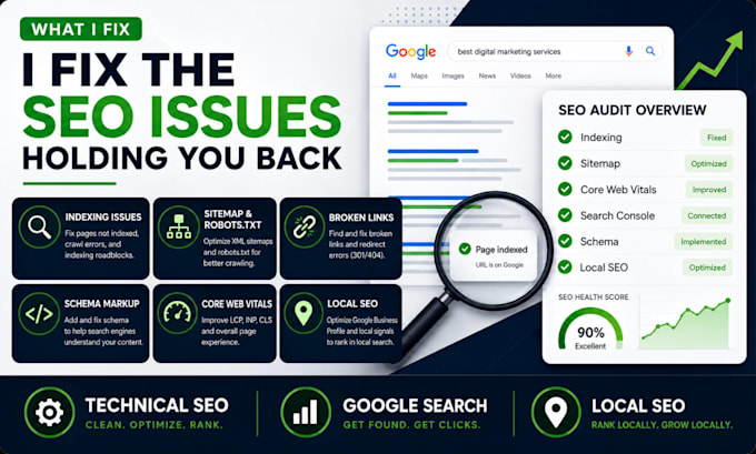 wordpress technical SEO audit, fix google search console and indexing