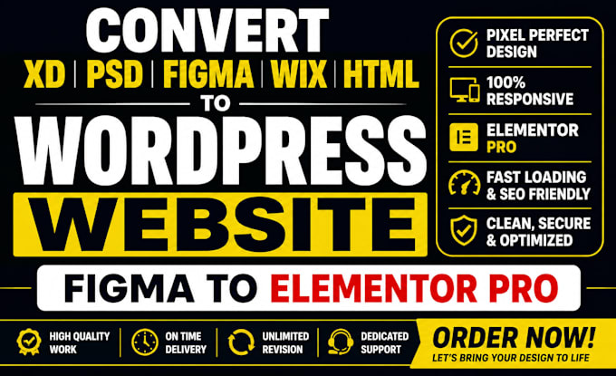 convert xd, psd, figma wix html to wordpress website figma to elementor pro