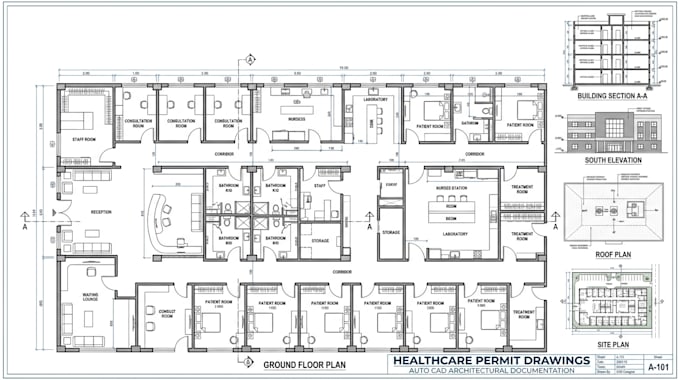 create hospital 2d cad and permit drawings in autocad