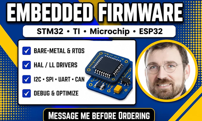 design embedded firmware for mcu stm32, ti, microchip, esp32