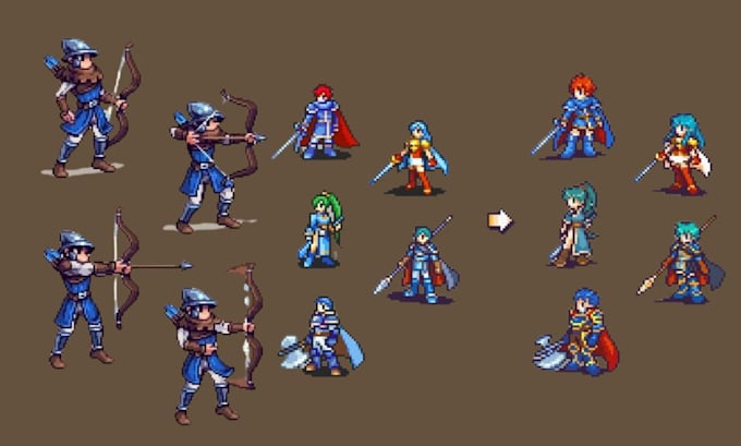 design 2d game pixel art characters, rpg charaters and game sprite