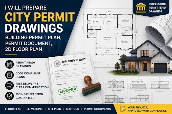 prepare city permit drawings, building permit plan permit document 2d floor plan