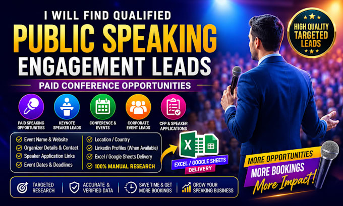 provide public speaking leads and conference speaking