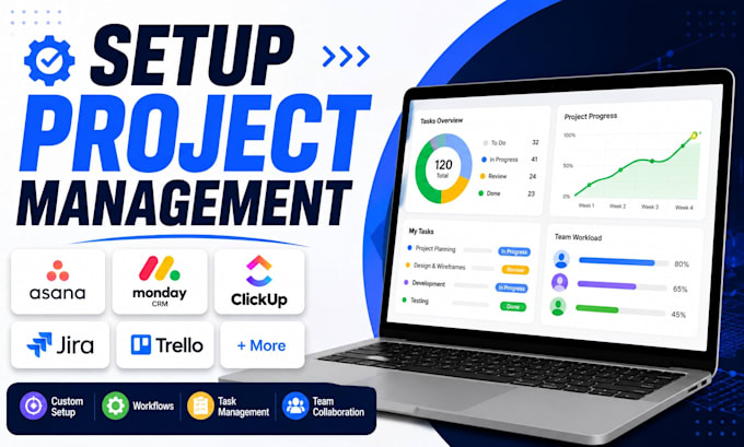 setup asana crm, monday crm, click up, jira, trello, project management