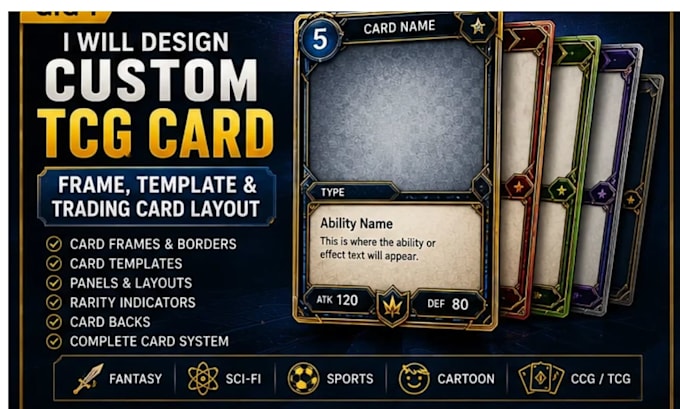 design a custom tcg card frame, template and trading card layout