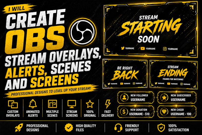 create obs stream overlays, alerts, scenes and screens