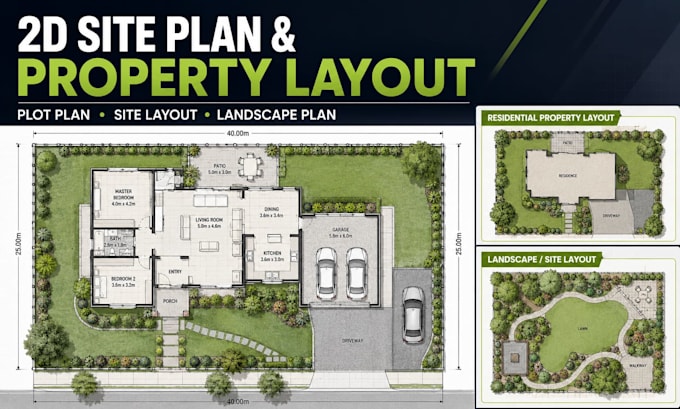 draft 2d site plans, property layouts, plot plans and landscape site plans