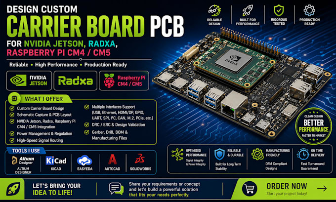 design custom carrier board pcb for nvidia jetson, radxa, raspberry pi cm4 cm5