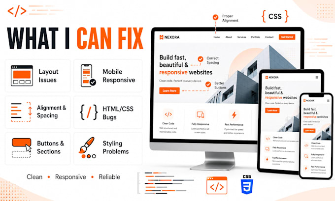 fix HTML CSS bugs and responsive website issues