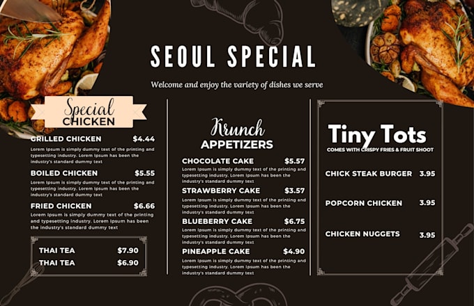 design a professional restaurant food menu