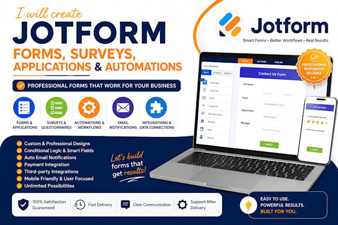 create jotform forms, surveys, applications and automations