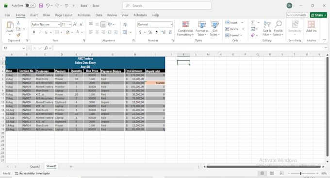 do excel data entry, formatting, formulas and pivot tables