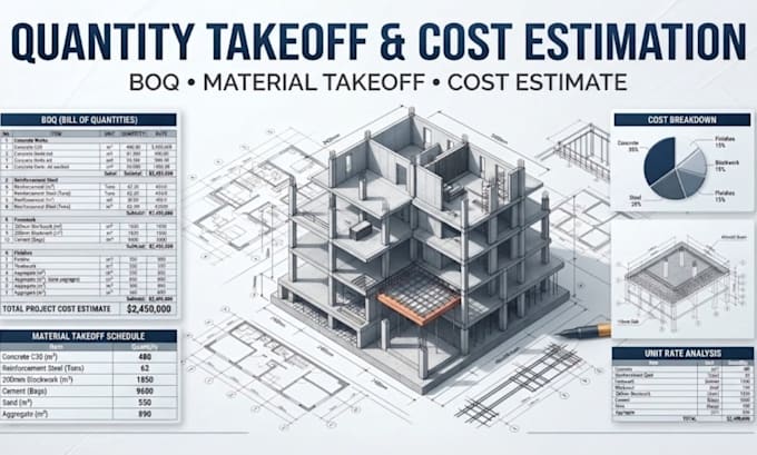 do construction material takeoff, quantity takeoff and cost estimation