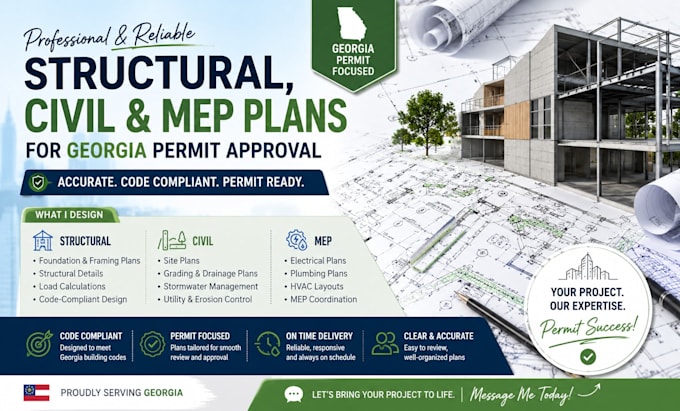 design structural civil and mep plans for georgia permit approval