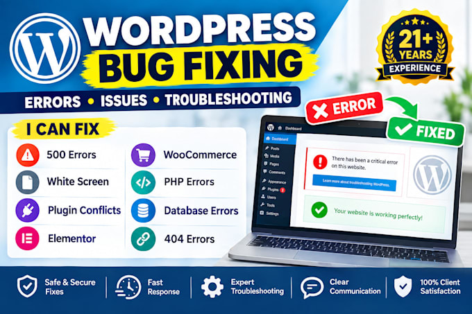 fix wordpress errors, bugs and issues