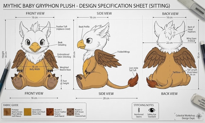 design a custom plush reference sheet for labubu mascot plushie concept art