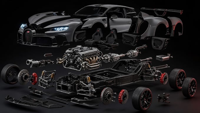 create exploded view and blueprint illustrations