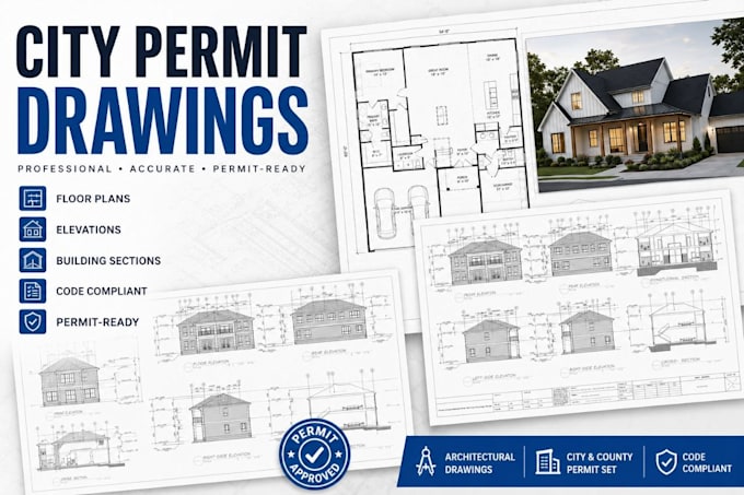 draft architect city permit blueprint 2d floor plans house deck garage plans