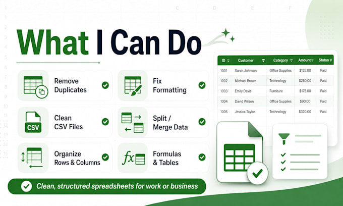 clean, organize, format and manipulate your excel data