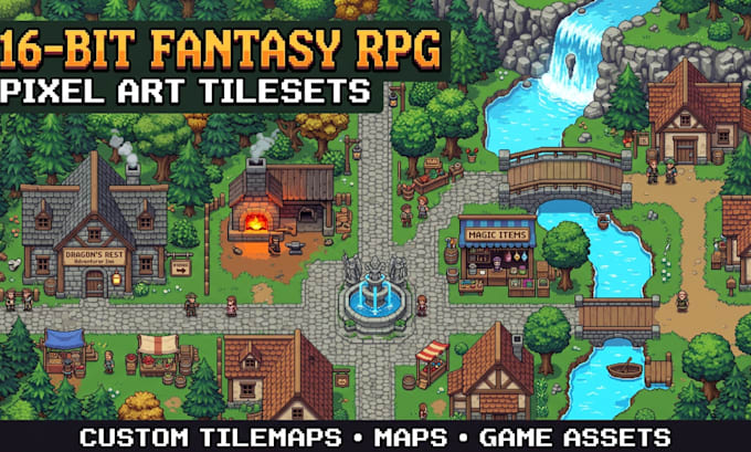 create top down 16bit pixel art rpg tileset tilemap for unity godot rpg maker