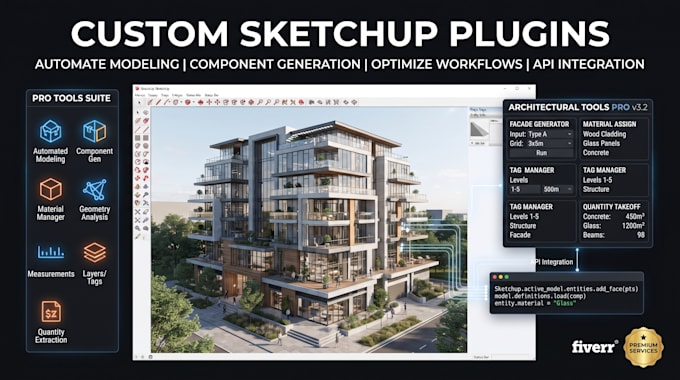 develop custom sketchup plugins, ruby API extensions and 3d automation tools