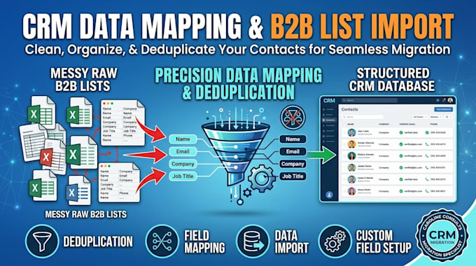 map, deduplicate, and import your b2b contact lists into your CRM system
