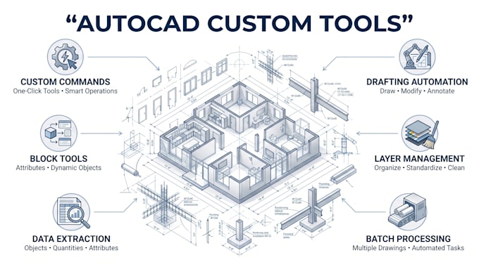 create autocad custom commands, drafting tools and cad workflow automation