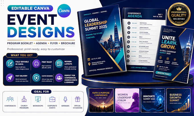 do editable canva event program booklet conference agenda and flyer template