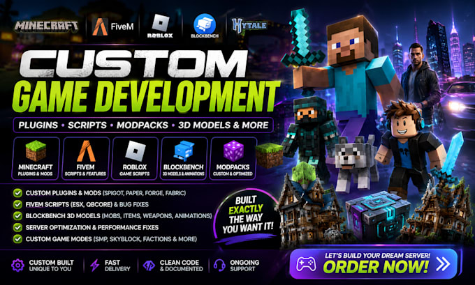 custom minecraft modpack fivem server plugin blockbench hytale roblox scripter