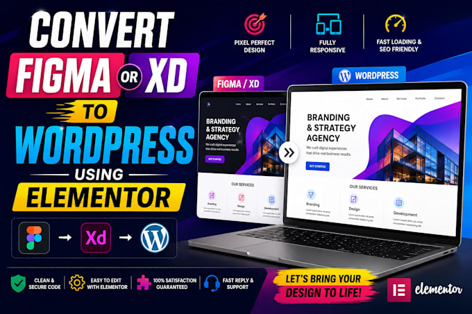 convert figma or xd to wordpress using elementor